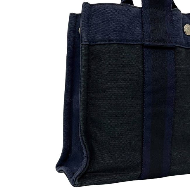 Hermes Handbag Deauville PM Black Navy Excellent Condition Canvas