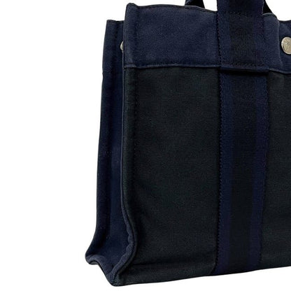 Hermes Handbag Deauville PM Black Navy Excellent Condition Canvas