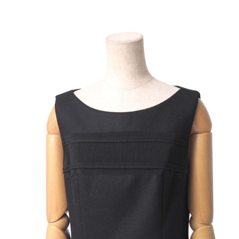 Prada Dress Size 42 Different Material Sleeveless Tucked Midi Flared Wool Made