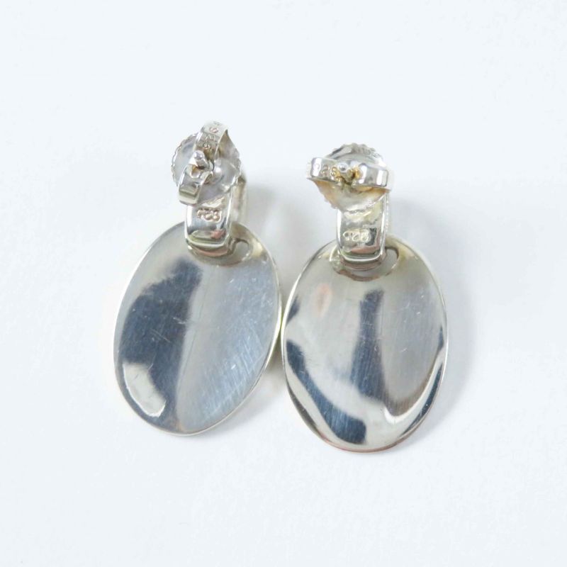 CHANEL Oval Logo Earrings For Both Ears Accessories Sv925 Silver With Box