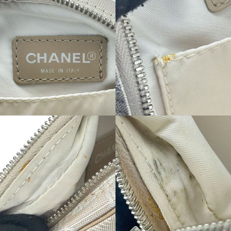 Chanel Pouch New Travel Line Coco Mark 7th Beige Jacquard Nylon Round Small