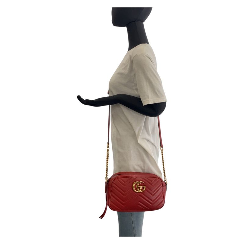 Gucci GG Marmont Red Gold Hardware Leather 447632 Chain Shoulder Bag Pochette