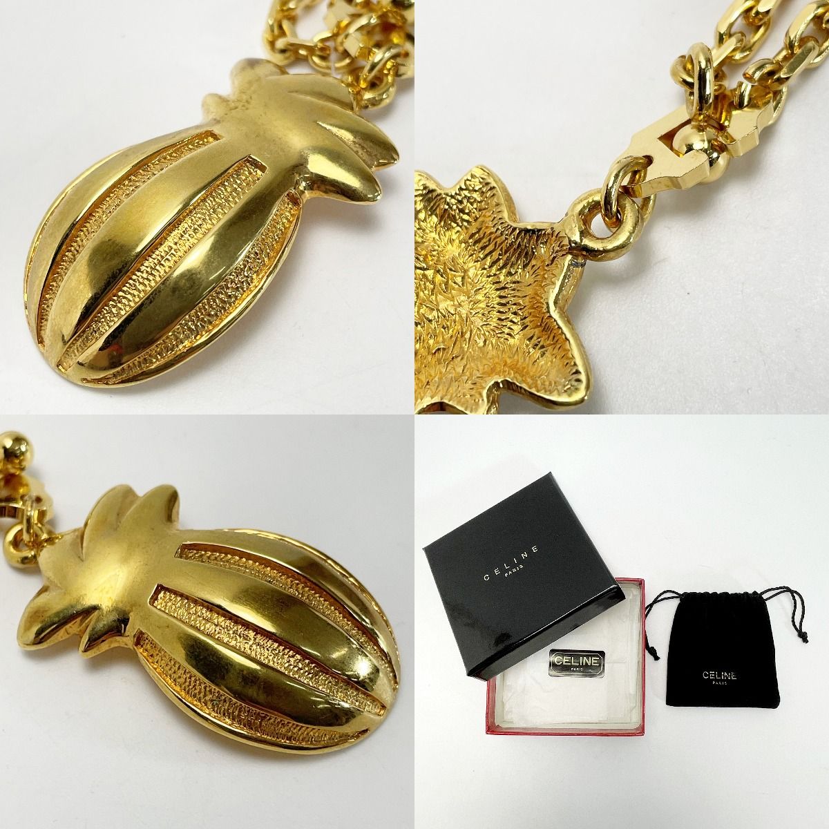 Celine Plated Pineapple Gold Accessory Chain Charm Bag Box Included