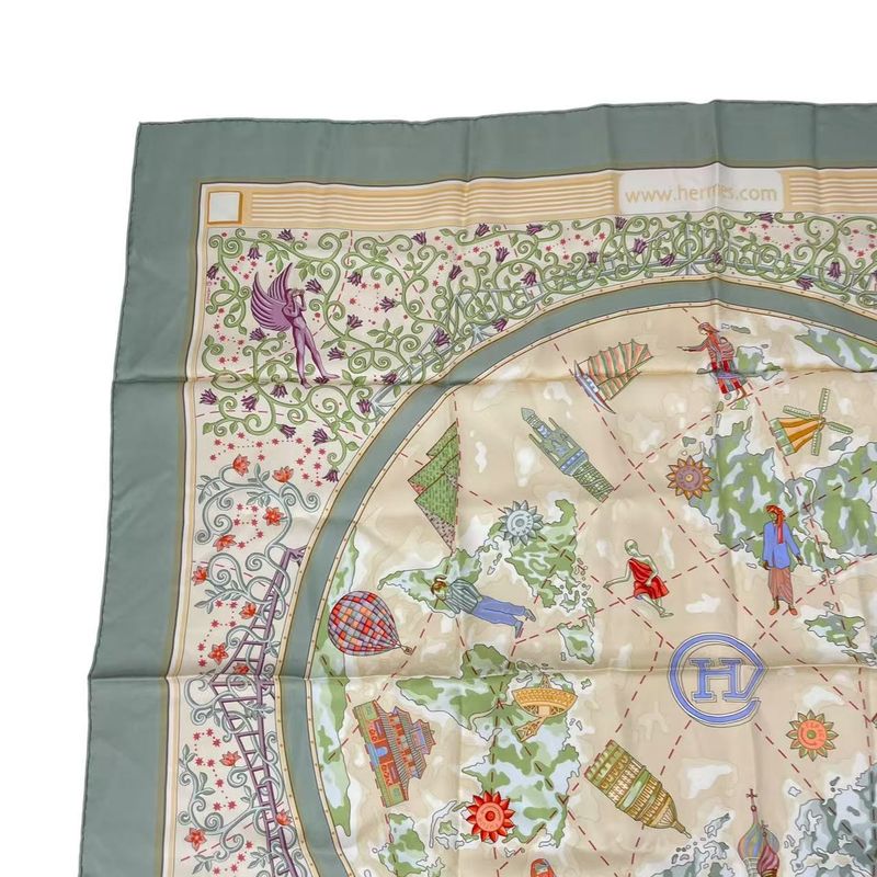 Hermes Carre 90 Wwwhermescom World Map Scarf Silk Green