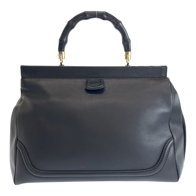 Gucci Bamboo Black Gold Hardware Leather 296860 Handbag Women 504398