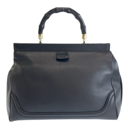 Gucci Bamboo Black Gold Hardware Leather 296860 Handbag Women 504398