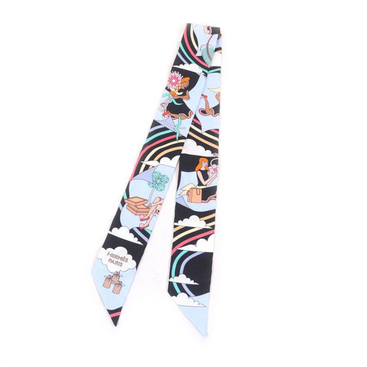 Hermes Carres Volants Flying Carré 100% Silk Noir/ciel/multicol Twilly Scarf