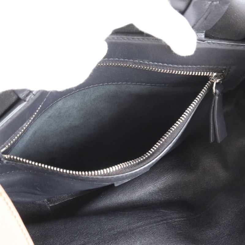 Celine Horizontal Hippo Leather Tote Bag Shoulder Hand Beige Black Bicolor