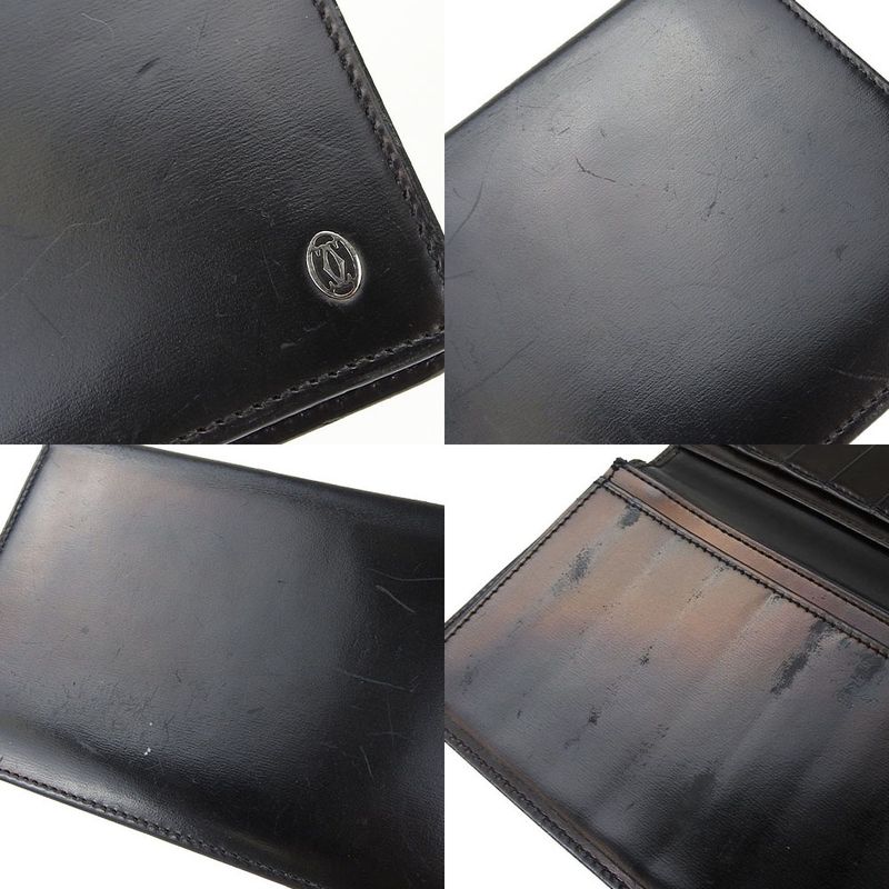 Cartier Bifold Long Wallet Leather Black Everyday Small Item Simple Elegant