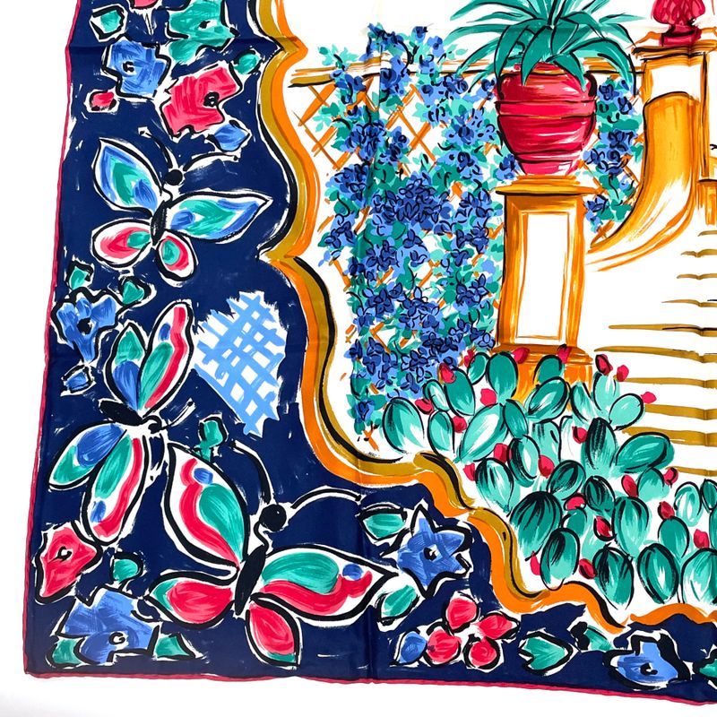 Fendi Scarf Large Silk Logo Floral Pattern With Box Multicolor