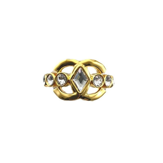 Chanel Ring Ab9933 B09972 CC Mark Ring Metal Strass Gold Crystal #10 Unused