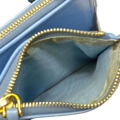 Prada 1ml024 Wallet Fold Wallet Compact Wallet Logo Leather Light Blue