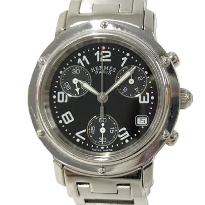 Hermes Clipper Ladies Watch Chronograph SS Quartz Black Dial Cl1310
