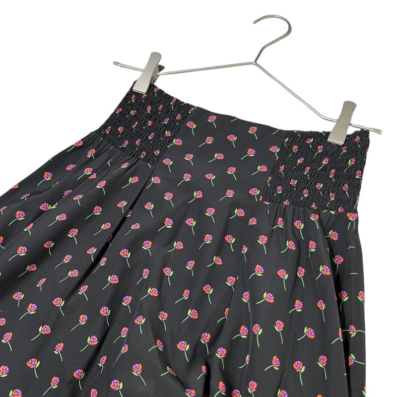Prada 17ss Rose Print Gathered Flare Skirt P159nr 36(about S) Black×pink