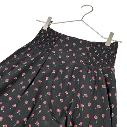 Prada 17ss Rose Print Gathered Flare Skirt P159nr 36(about S) Black×pink