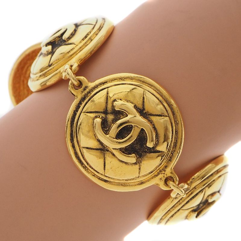 Chanel Coco Mark Matelasse Vintage Gold Plated Gold Ladies 71.2g Bracelet