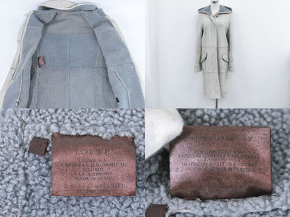 Authentic Loewe Lambskin Leather Estimated Mouton Long Coat Hooded Outerwear 36