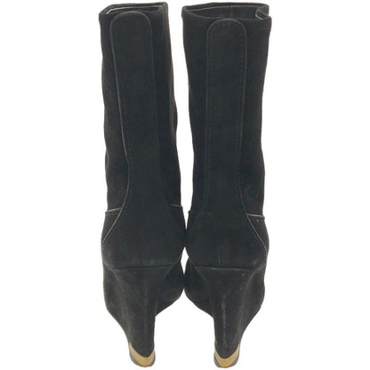 Louis Vuitton Wedge Sole Suede Leather Boots Black 37