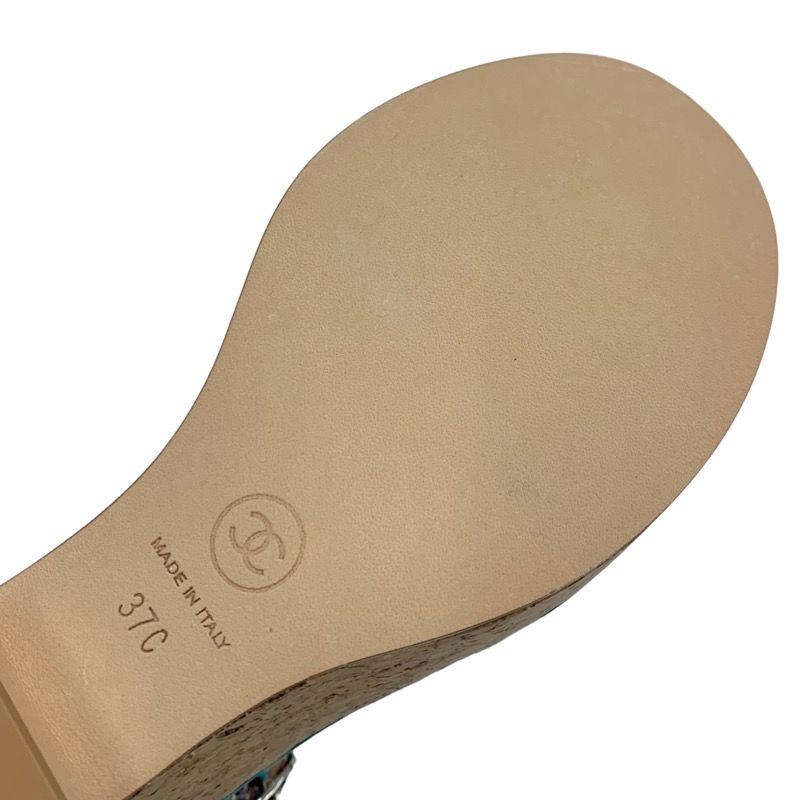 Chanel Sandals Shoes Tweed Cork Multicolor Unused Here Mark