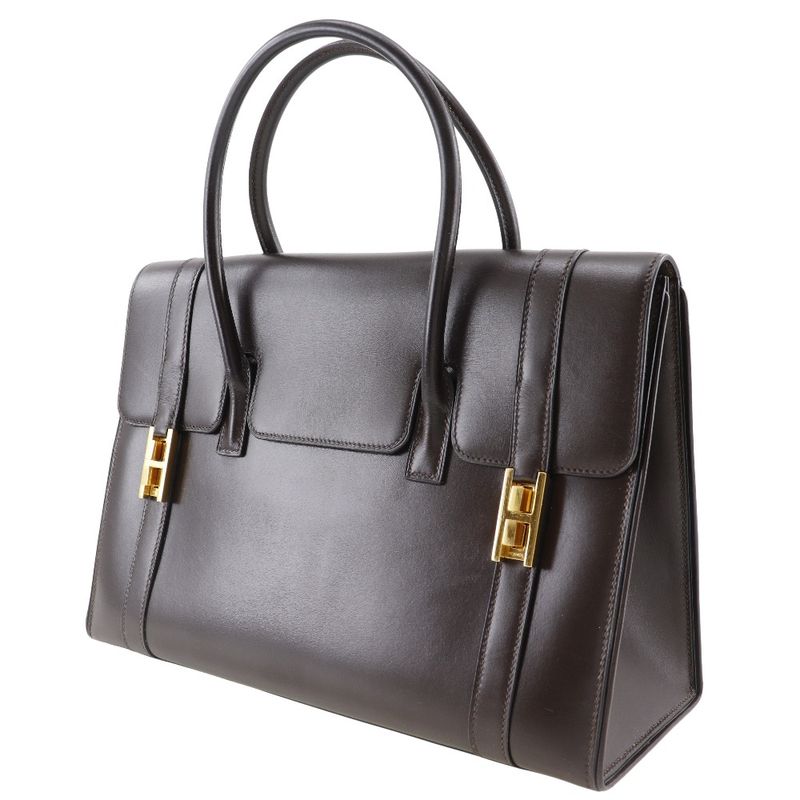 Hermes Drag 30 Box Calf Brown Women's Handbag