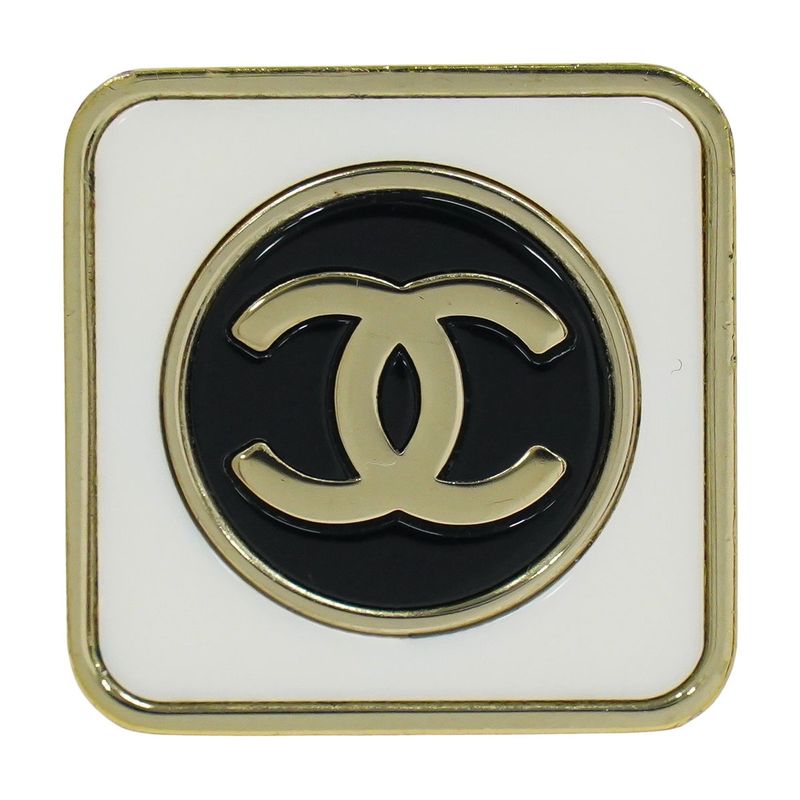 Authentic Chanel Coco Mark Ring Size 10 GP Gold Plated White Black Coco Mark
