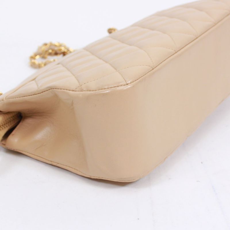 Chanel Matelasse Chain Calfskin Beige Shoulder Bag Gold