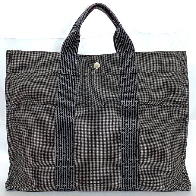 Hermes Tote Bag Tote MM Gray Her Line Excellent Condition Canvas