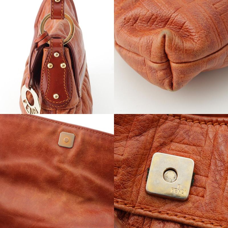 Fendi Leather Zucca Pattern Flap One Shoulder Bag With Charm Brown