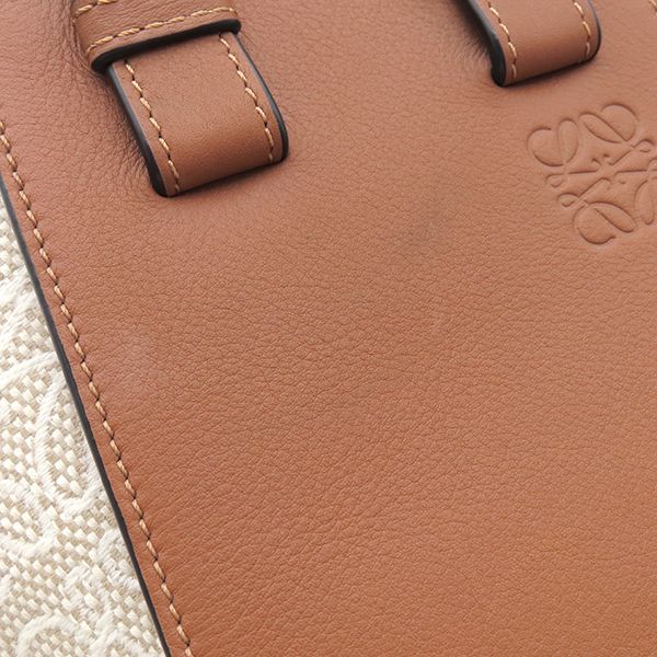 Loewe 2way Bag Hammock Bag Small Leather Jacquard Cotton Ecru and Tan Gold