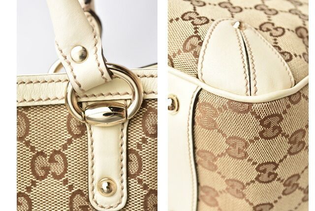 Gucci Shopping Bag Tote Bag Gucci Canvas GG Brown Beige Off White 161128