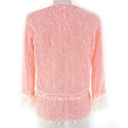 CHANEL P38256 Coco Mark Button Ribbon Belt Full Lace Cardigan Bolero Salmon