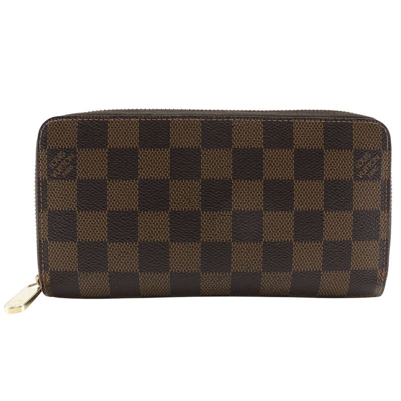Louis Vuitton Zippy Wallet N60015 Damier Canvas Brown Ca0122 Unisex Long Wallet