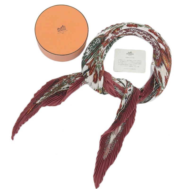 Boxed Super Hermes 90's Vintage Decoupages 100% Silk Pleated Scarf Shawl Rare