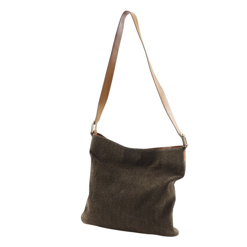 Celine C Macadam Suede Brown Women's Shoulder Bag