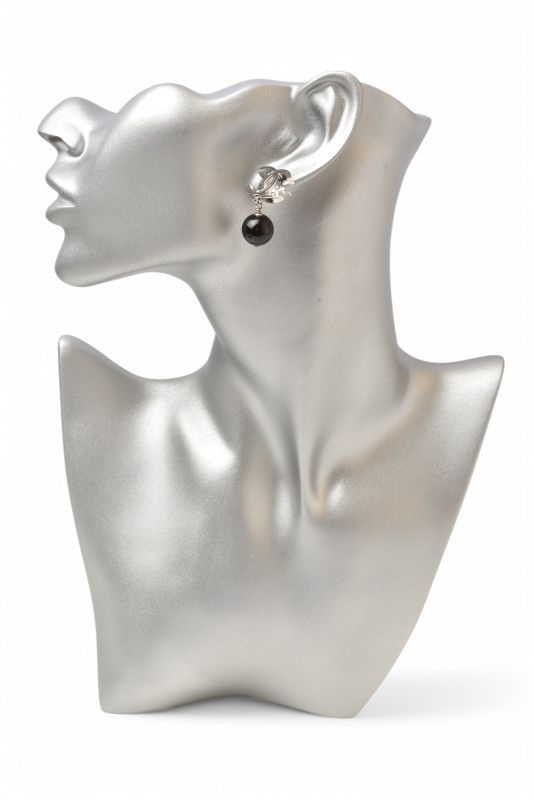 Chanel Earrings Chanel CC Mark Clover Swing Ball Silver Black B13