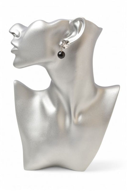 Chanel Earrings Chanel CC Mark Clover Swing Ball Silver Black B13