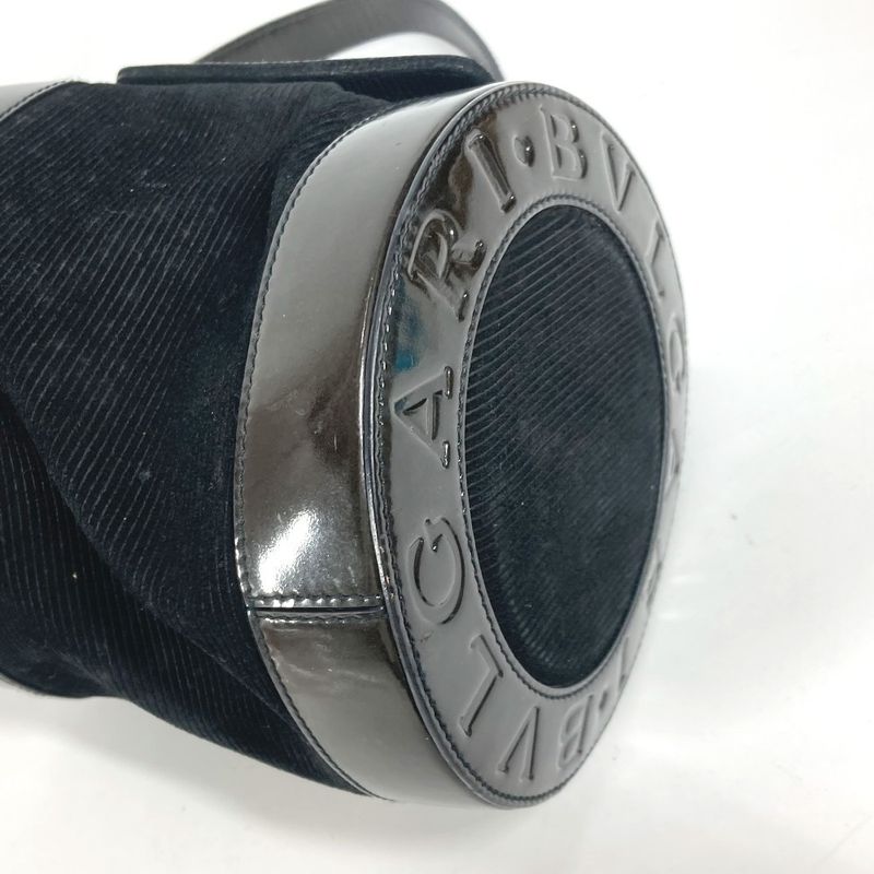 Bvlgari Bulgari Handbag Logomania Drum Tube Shape Suede Black