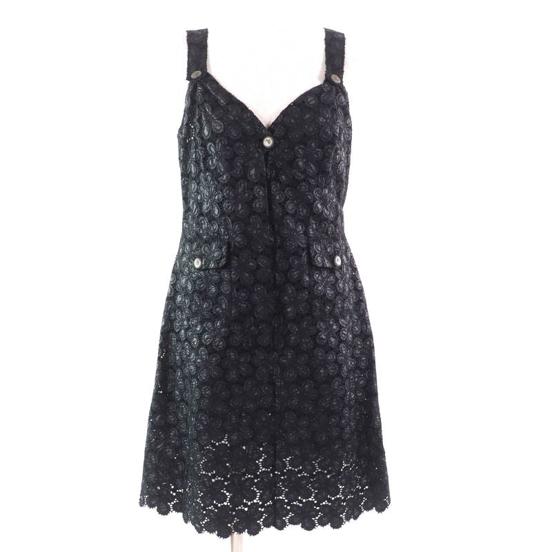 CHANEL 08A P33424 Little Black Dress With Crown Coco Buttons Coco Mark Embroider