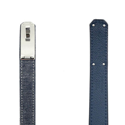 Hermes Kelly Belt 18 Denim Epson Blue Series Silver Hardware W Engraved