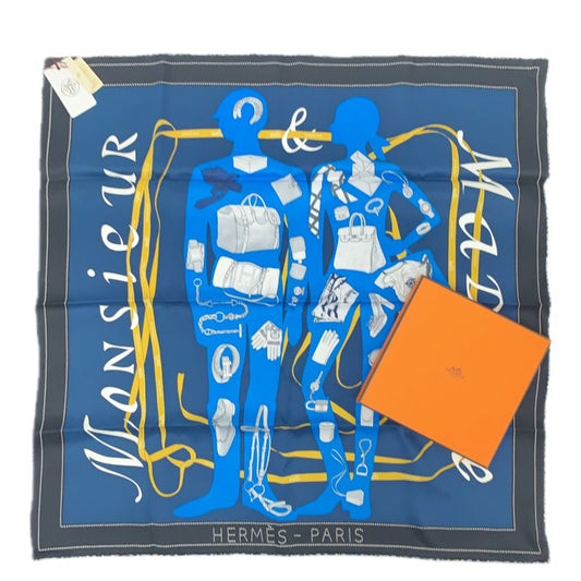 Hermes Carre 70 Monsieur ET Madame Monsieur & Madame Navy Scarf