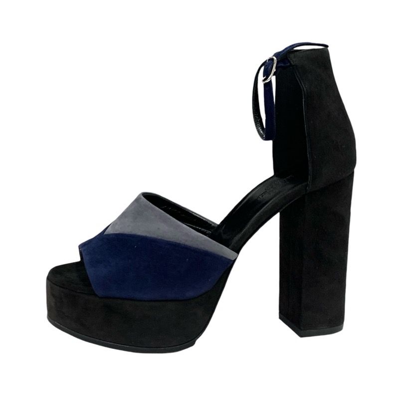 Hermes Sandals Shoes Suede Navy Black Gray Ankle Strap