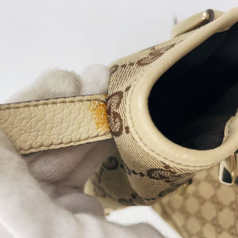 Gucci Abby GG Canvas Tote Bag Leather X Canvas Brown Shoulder Bag Gold 130736