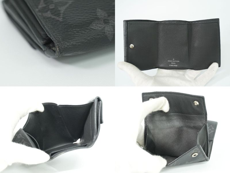 Authentic Louis Vuitton LV Discovery Monogram Eclipse Fold Wallet Black Gray