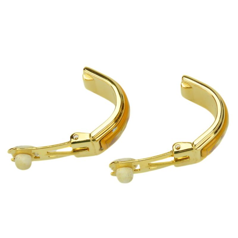 Hermes Earring Emile Metal Yellow Gold Cloisonne Flower Plated Ladies Women