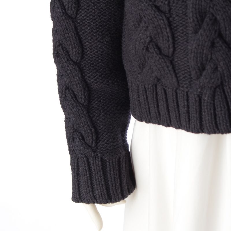 Hermes Wool Cashmere Mix Zip-up Sweater Cable Knit Black 42