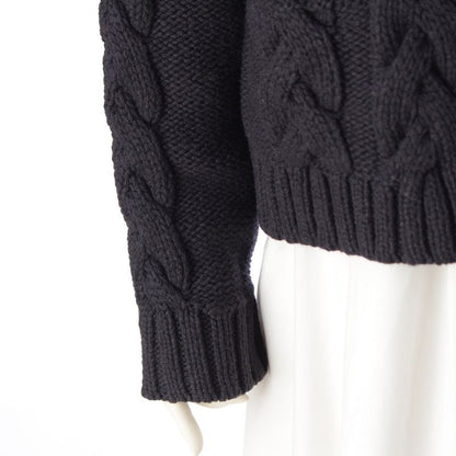 Hermes Wool Cashmere Mix Zip-up Sweater Cable Knit Black 42