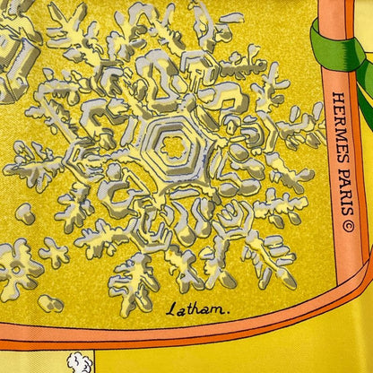 Hermes Carre 90 Neige D'antan Last Year's Snow Yellow 100% Silk Scarf