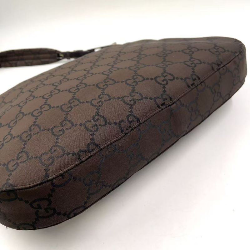 Gucci GG Canvas Leather X Canvas Gray Brown Shoulder Bag Silver 001 3166