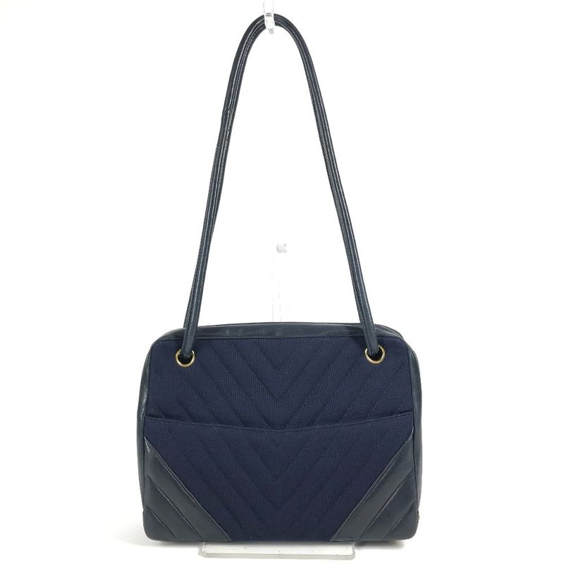 Chanel Shoulder Bag Quilted Jersey Navy