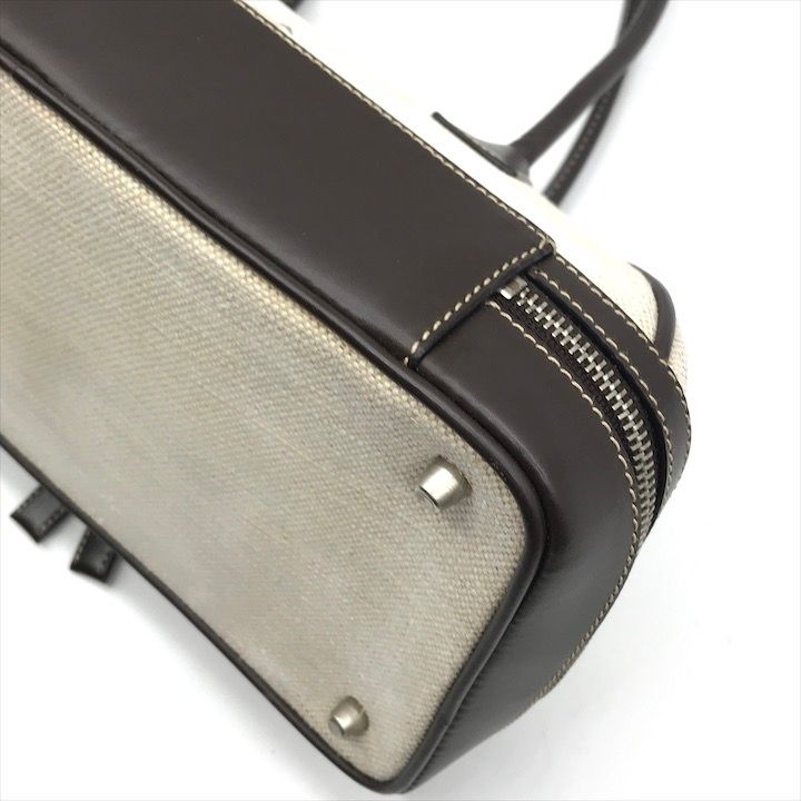 Prada Canvas Leather Mini Hand Bag Clasp Brown